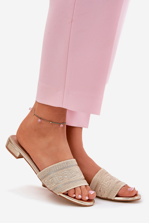 Klapki Damskie Na Płaskim Obcasie Złote Fexxy