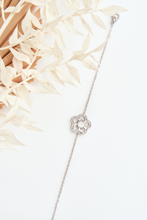 Delikatna Damska Bransoletka Z Kwiatkiem Srebrna