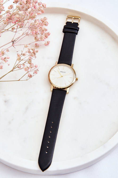 Damski Zegarek Ze Złotą Kopertą Ernest Czarny Vega