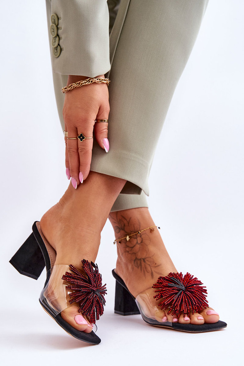 Modne Transparentne Klapki Na Obcasie S.Barski KV-AP658-1 Czarne