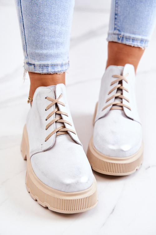 Półbuty Na Masywnej Podeszwie Nicole 2701/005 Biało-Srebrne