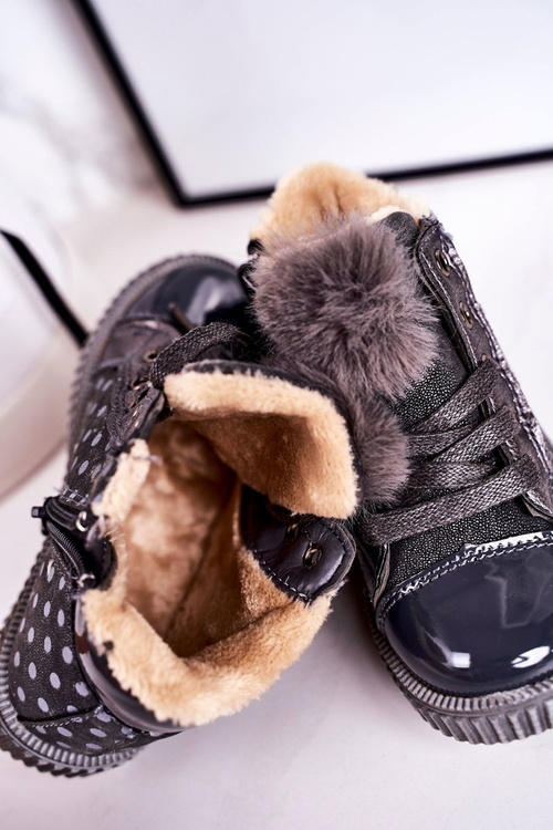 Dziecięce Ocieplane Botki Trampki W Groszki Szare Anastasia