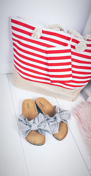 Plażowa Duża Czerwona Torebka Torba Damska Marynarska