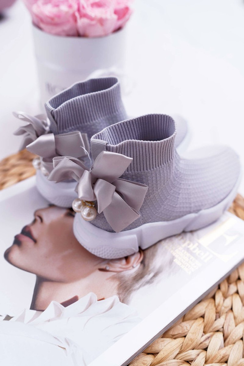 Dziecięce Obuwie Sportowe Wsuwane Z Kokardką Szare Verone