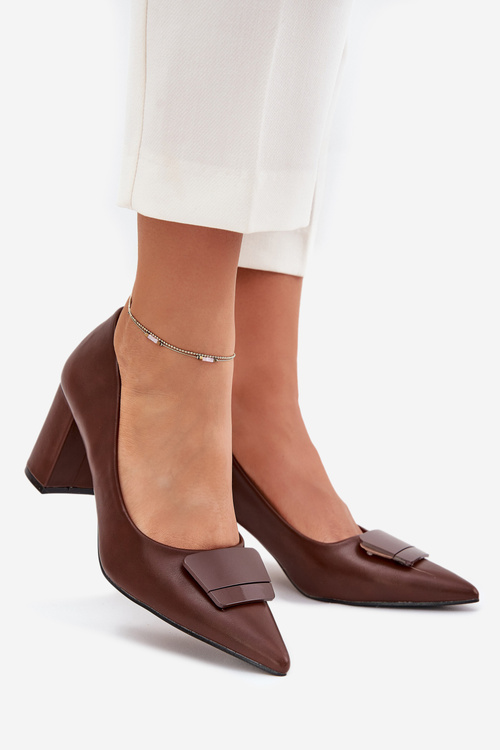 Czółenka Na Słupku Z Ozdobą Brązowe Celira