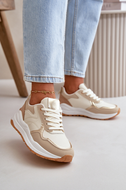 Sneakersy Damskie Na Platformie Z Eko Skóry Beżowe Issatta