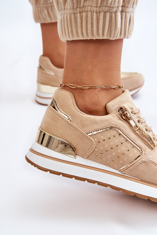 Damskie Buty Sportowe Z Ozdobnym Zamkiem Beżowe Adrea