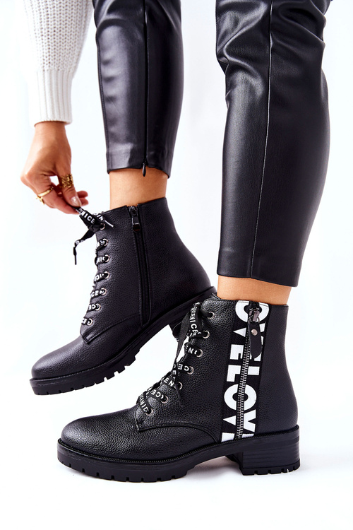 Skórzane Botki Workery Na Suwak Czarne Henri