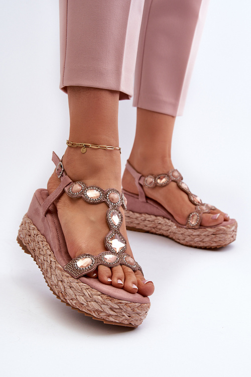 Damskie Sandały Na Koturnie Z Plecionką S.Barski MY291 Różowe