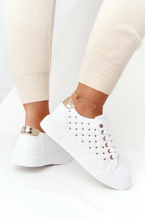 Damskie Tenisówki Z Pikowaniem Biało-Złote Fondness