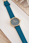 Zegarek Na Eko Skórzanym Pasku Bez Niklu Turkusowy ERNEST E62155D