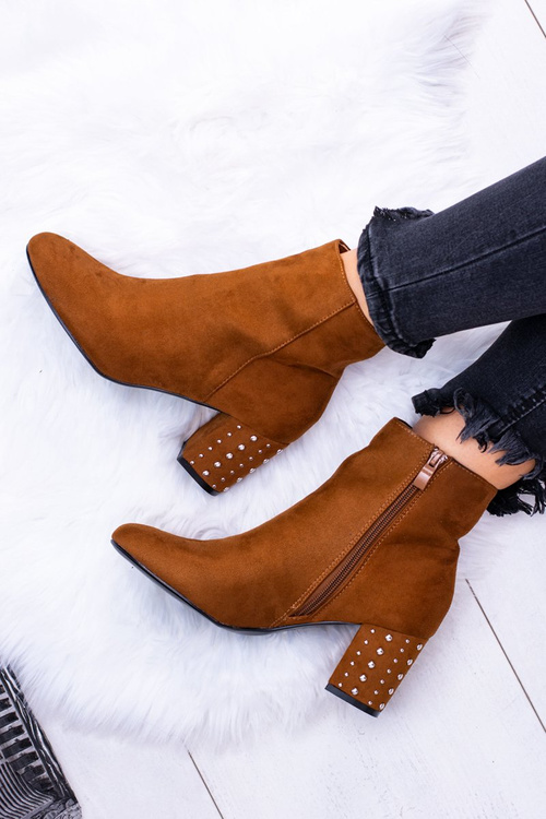 Ciepłe Damskie Botki Na Słupku Brązowe Jokasta