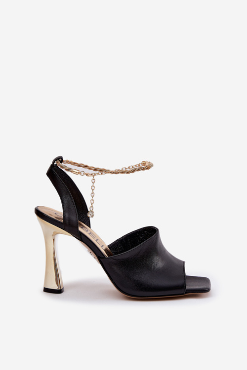 Skórzane Sandały Na Szpilce Z Ozdobną Bransoletą CheBello 4440 Czarne
