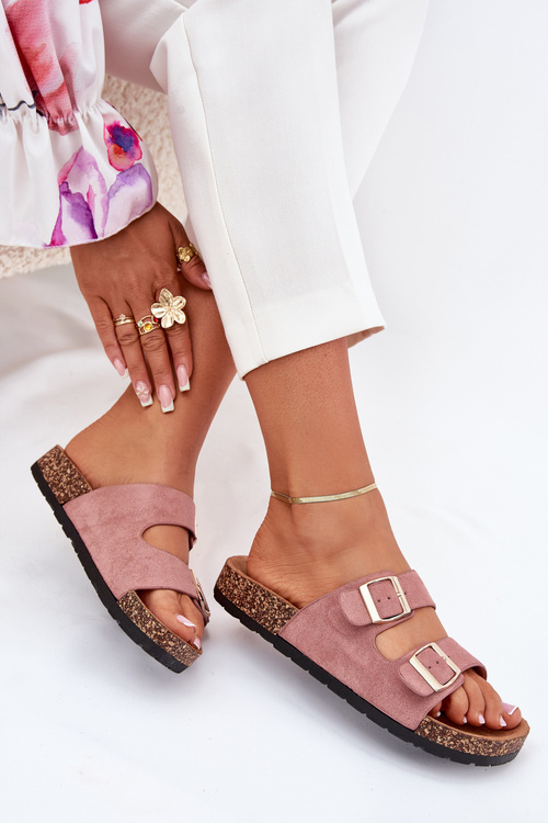 Damskie Klapki Wsuwane Na Korkowej Podeszwie Jasnoróżowe Cortina