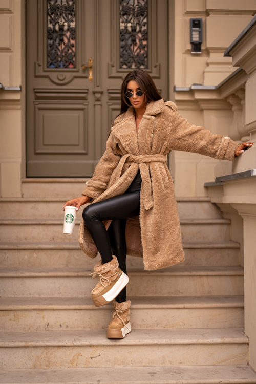 Skórzane Śniegowce Damskie Na Grubej Podeszwie Z Futerkiem Big Star OO274A207 Brązowe