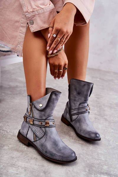 Damskie Wysokie Botki Z Ozdobami Niebieskie Alisa