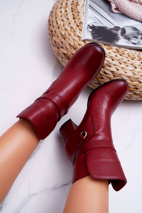 Botki Damskie Skórzane Wsuwane Bordowe 1820 Laura Messi