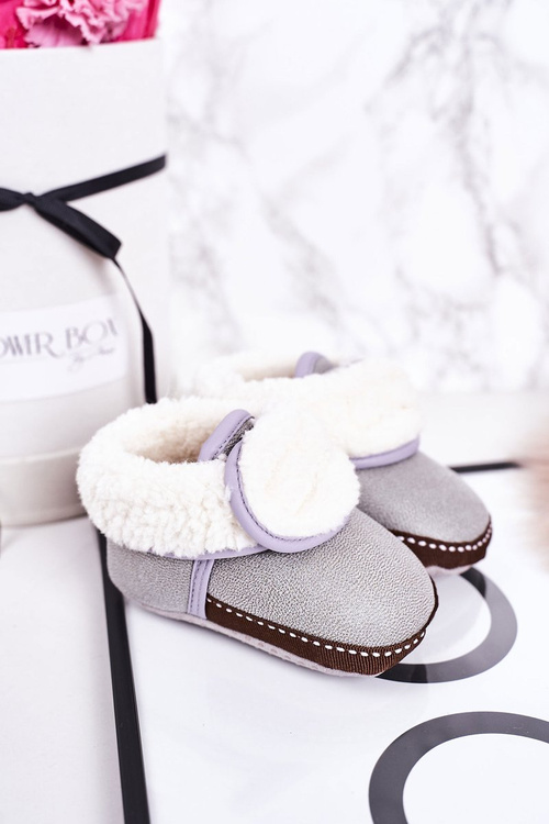 Dziecięce Ocieplane Papcie Z Kożuszkiem Szare Cloudlet