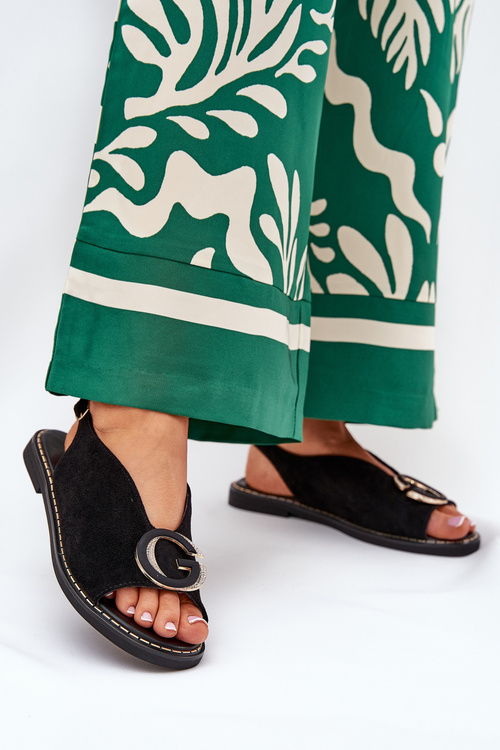 Płaskie Sandały Z Ozdobą Czarne Haliones