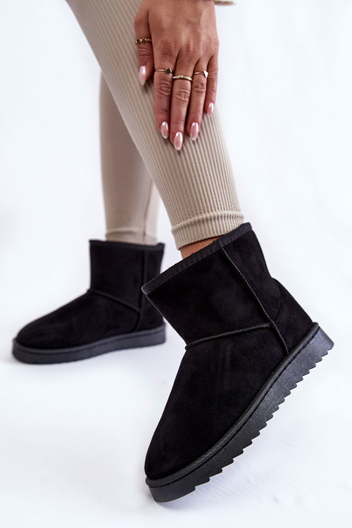 Damskie Ocieplane Botki Śniegowce Czarne Virgina