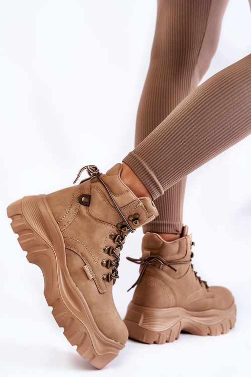 Damskie Botki Trapery Memory Foam Big Star KK274366 Beżowe