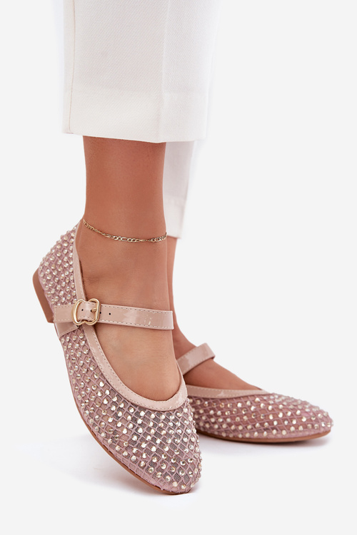 Zdobione Baleriny Damskie Z Paskiem I Klamrą Beżowe Avirae