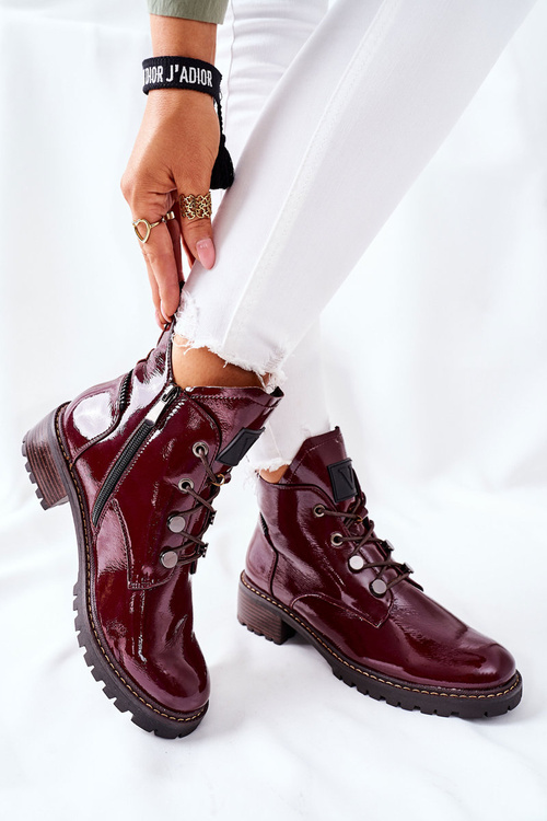 Lakierowane Ocieplane Botki Bordowe Cloghan