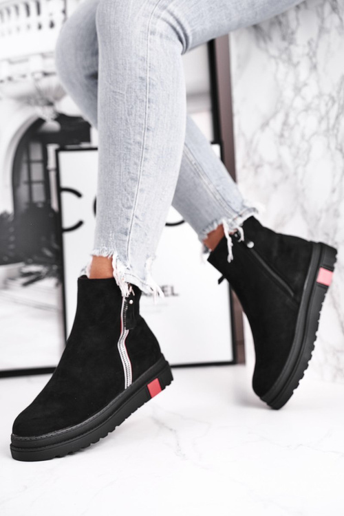 Botki Damskie Dwa Suwaki Czarne Come Back