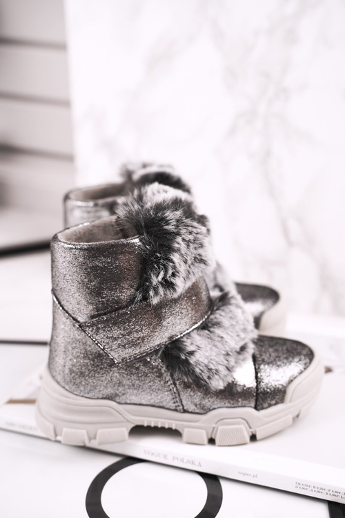 Dziecięce Botki Ocieplane Rzepy Futerko Szare Husar