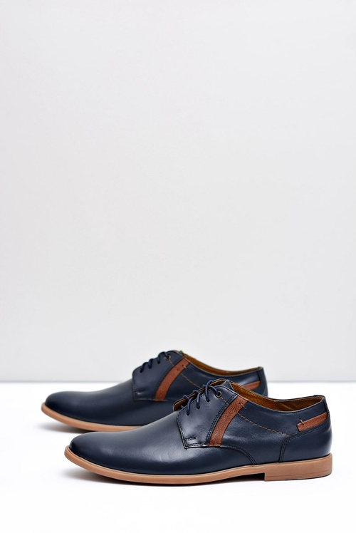 Męskie Półbuty Bednarek Skórzane Granatowe Millo