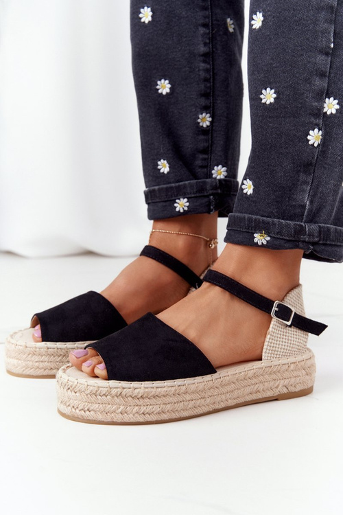 Sandały Na Platformie Z Plecionką Czarne Megara