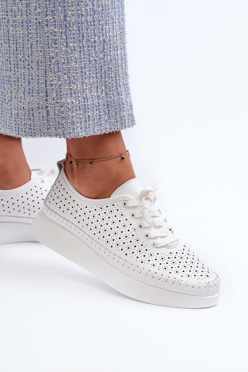 Skórzane Sneakersy Na Platformie S.Barski LR278 Białe