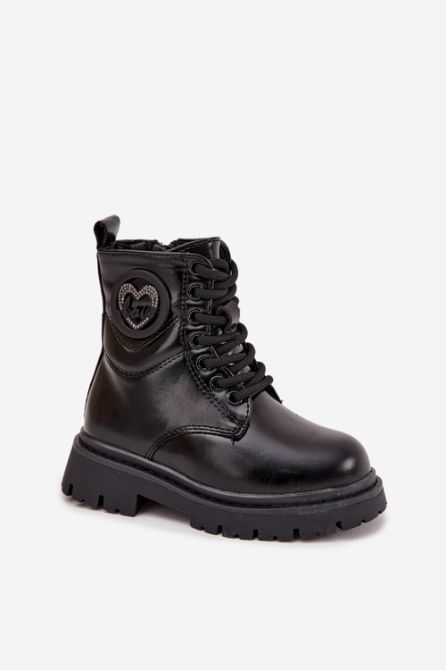 Botki Dziewczęce Ocieplane Futerkiem Z Ozdobą LOVE Czarne Rosaira