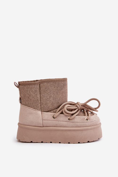 Śniegowce Z Wiązaniem Na Platformie Beżowe Mavora