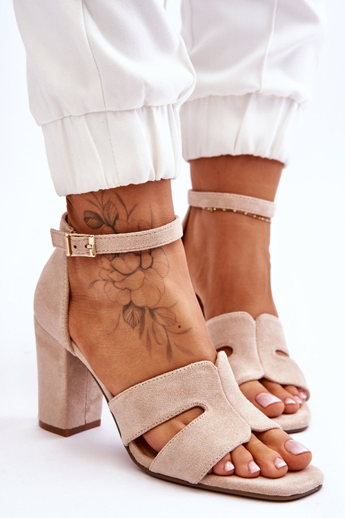 Modne Zamszowe Sandałki Na Obcasie Beżowe Aubrey