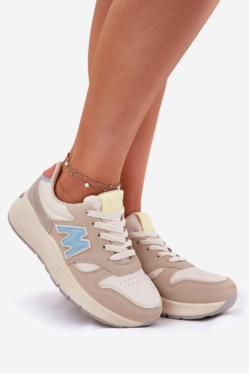 Sneakersy Damskie Na Platformie Beżowe Tenanela