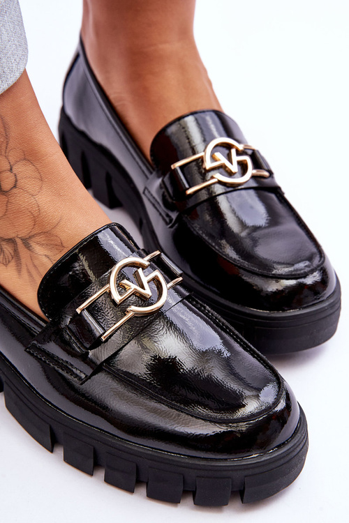 Lakierowane Damskie Mokasyny Czarne Sanvi