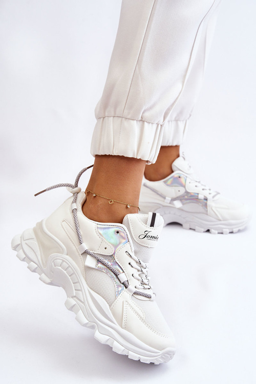 Damskie Buty Sportowe Sznurowane Na Platformie Białe Minea