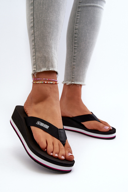 Damskie Klapki Japonki Na Koturnie Big Star JJ274A332 Czarne