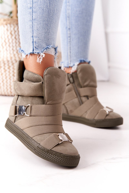 Zamszowe Sneakersy Na Koturnie Lu Boo Oliwkowe