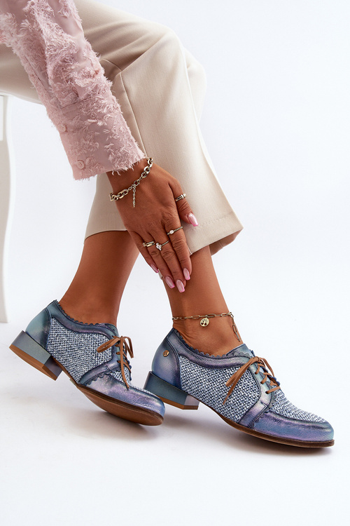 Półbuty Damskie Sznurowane Skóra Naturalna Maciejka 06452-06 Niebieskie