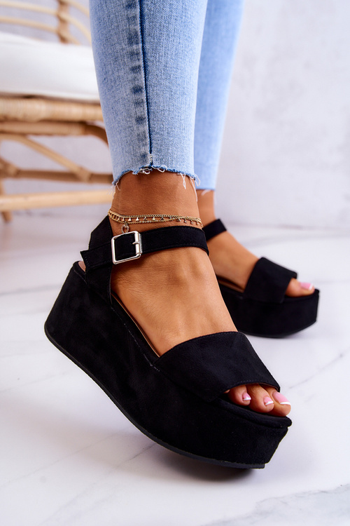 Zamszowe Sandały Na Platformie Czarne Stamford
