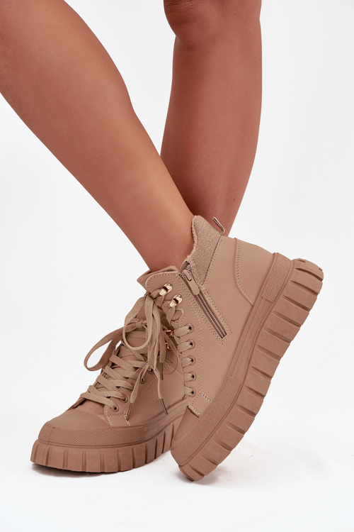 Damskie Ocieplane Botki Trapery Na Platformie Camel Carenna