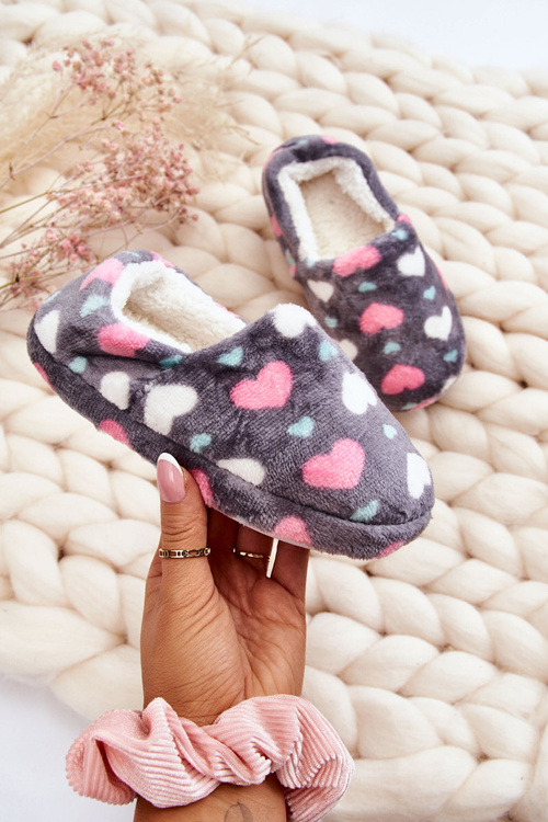 Dziecięce Ocieplane Wsuwane Papcie W Serca Szare Meyra