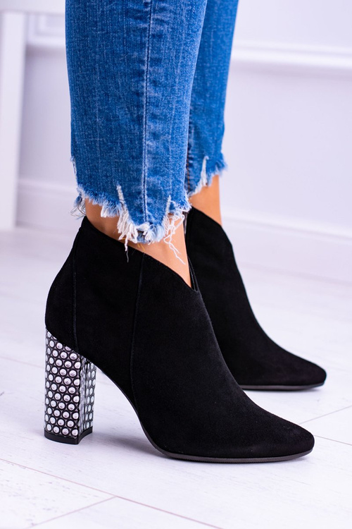 Czarne Eleganckie Zamszowe Botki na Słupku Laura Messi 1849