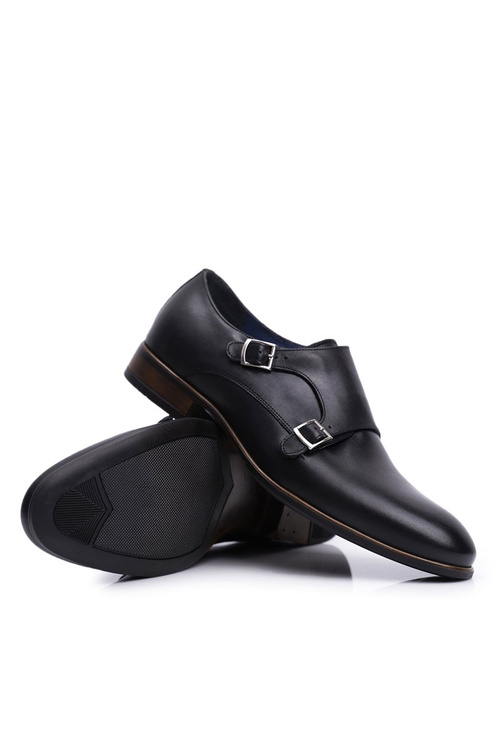 Półbuty Męskie Skórzane Monk Nikopol Czarne 1720