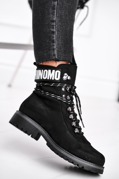 Botki Damskie Płaski Obcas Na Suwak Czarne Popsi