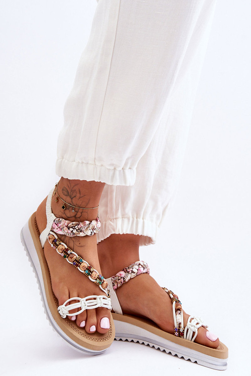 Wygodne Damskie Sandały Na Koturnie Białe Jodie