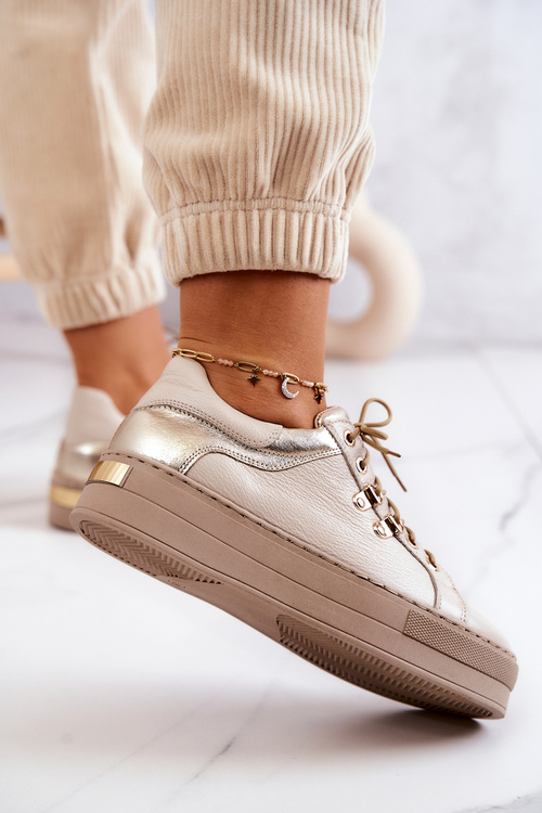 Skórzane Buty Sportowe Na Platformie Jasnobeżowe Mary Ann