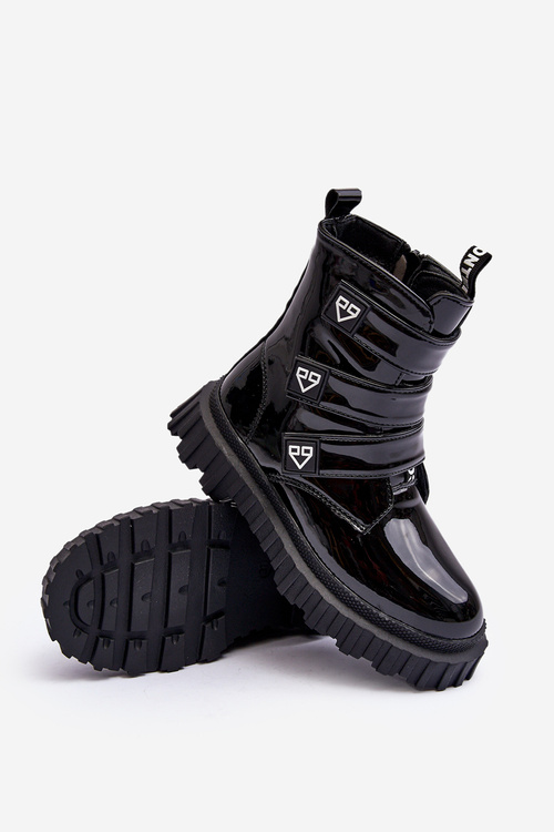 Lakierowane Ocieplane Botki Dziewczęce Czarne Rilina